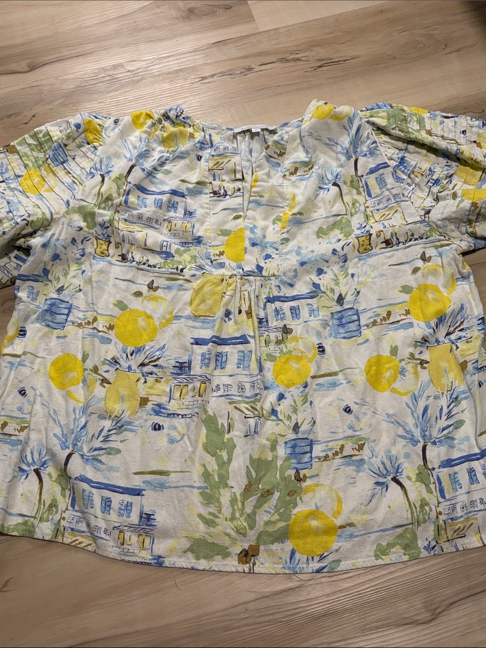 Sugarlips Amalfi Coast Lemon Print Puff Sleeve Crop Blouse Coastal Italy size 2X
